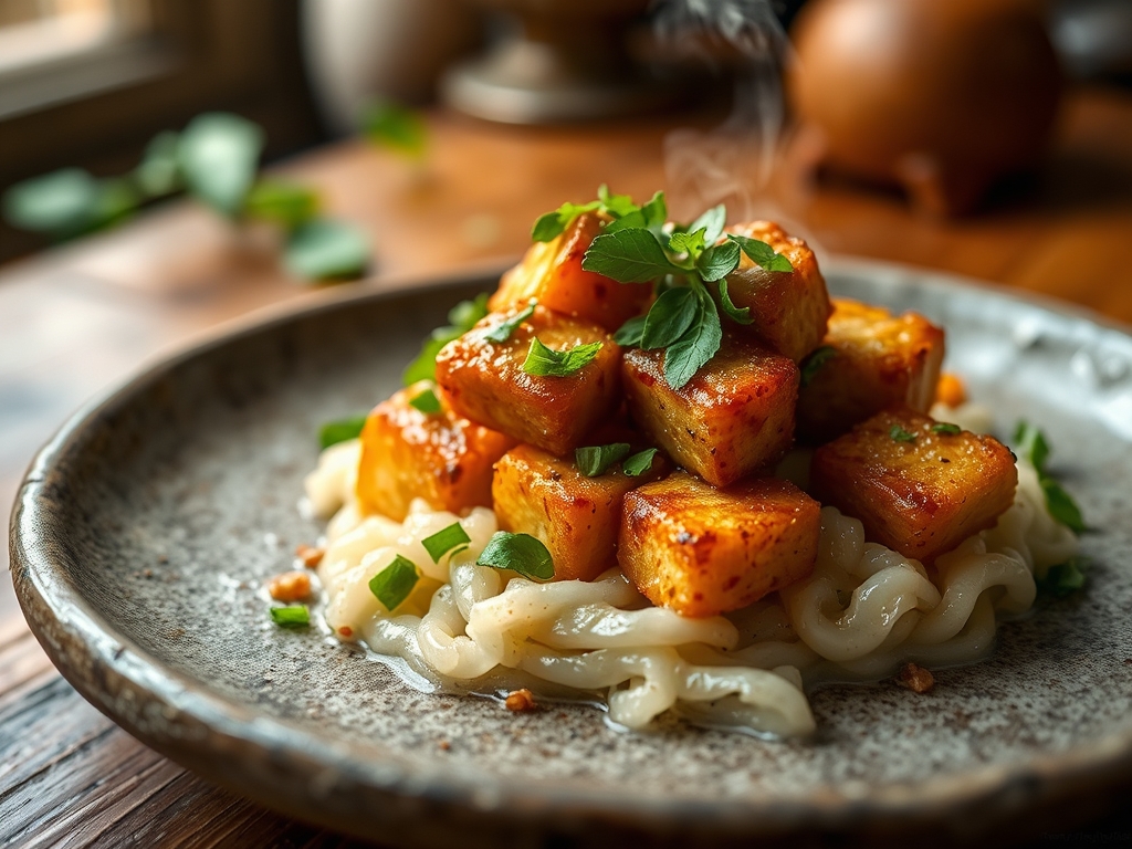 Salteado de tofu crujiente